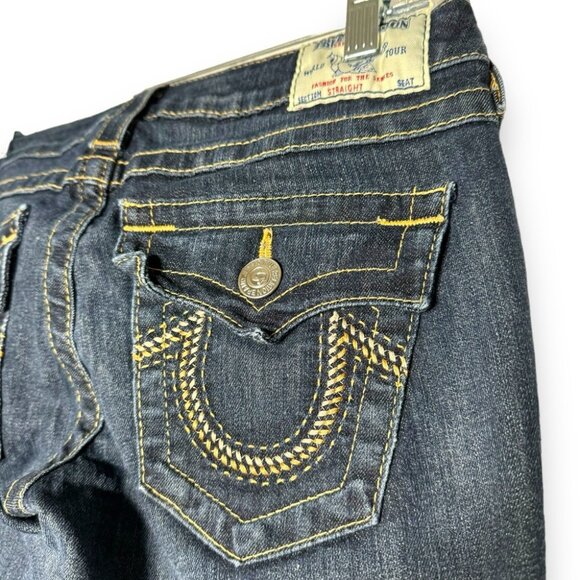 VTG True Religion Made In USA Straight Leg Jeans Denim Big T Joey Dark W27 Retro - Picture 6 of 11